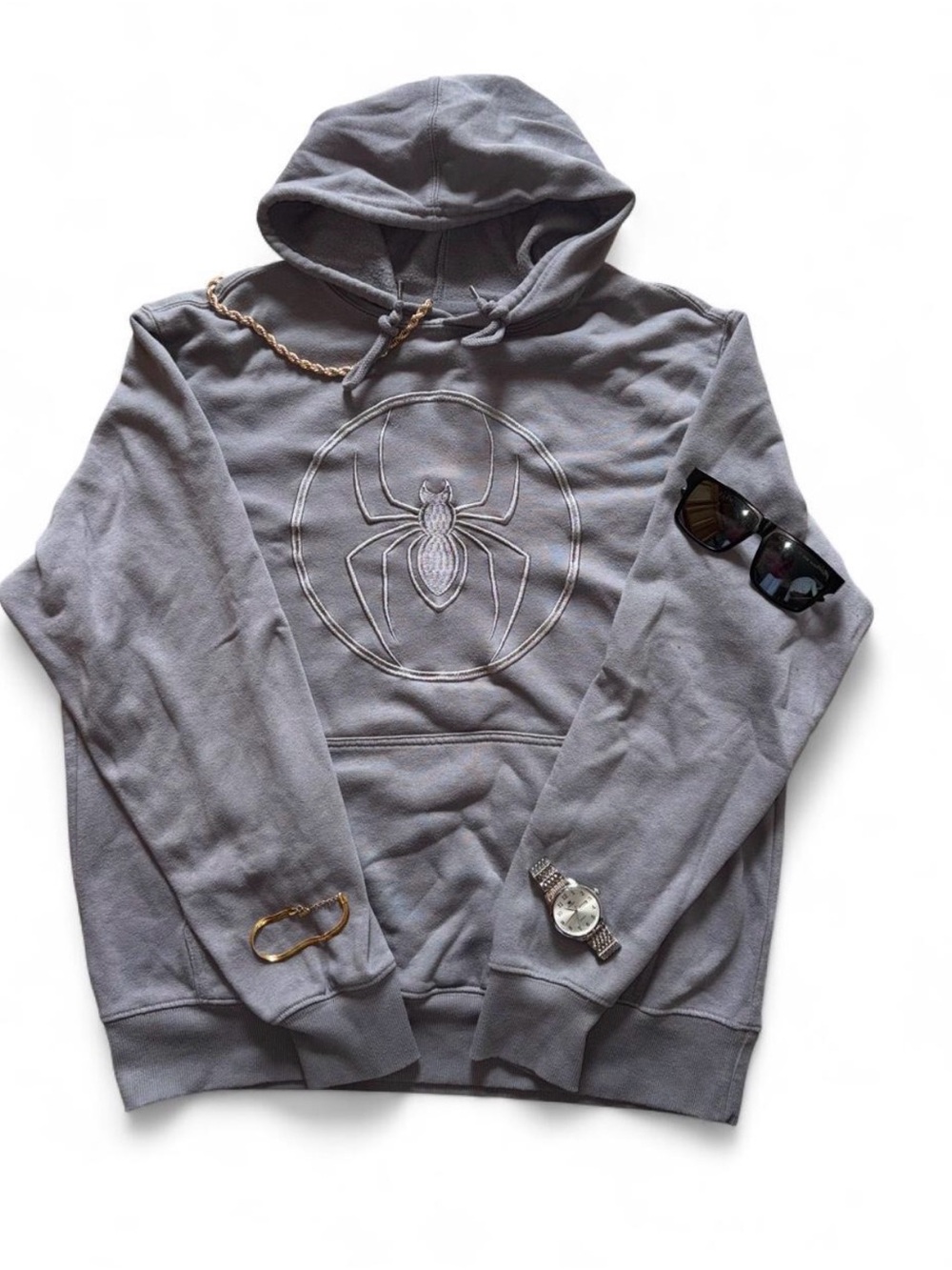 Marvel Spider-Man Gray Embroidered Logo Hoodie Pullover Sweatshirt Men’s Large